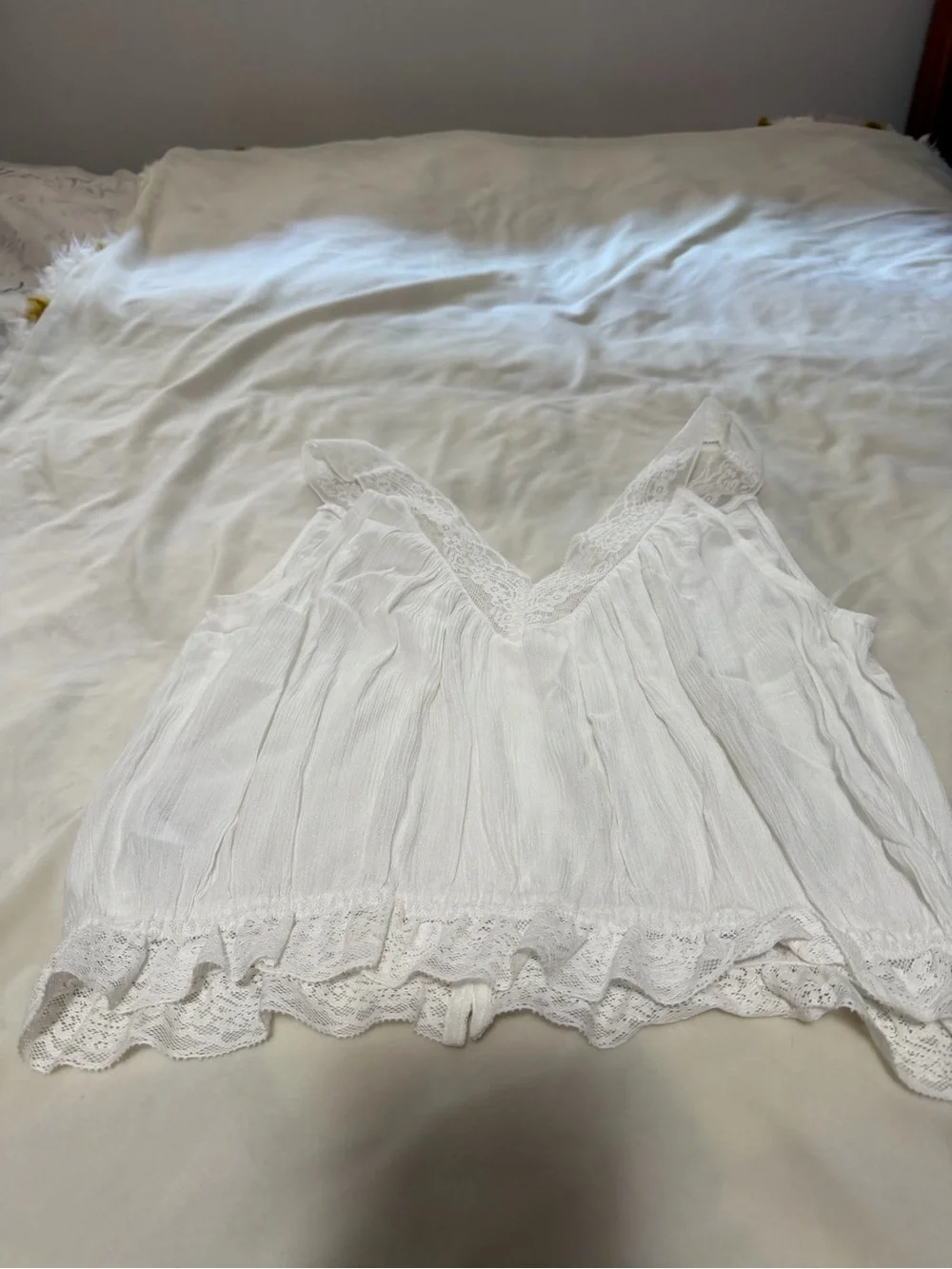 Free People Celeste White Lace-Trim V-Neck Tank Top Women’s Small